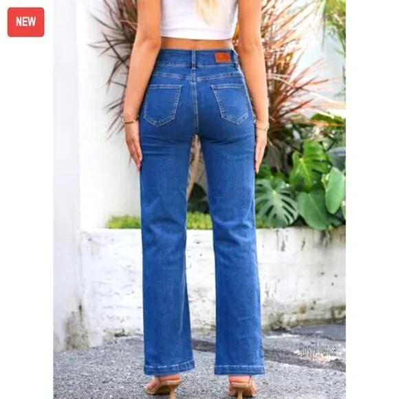 High Waisted Straight Leg Stretchy Jeans Wide Leg Denim Pants